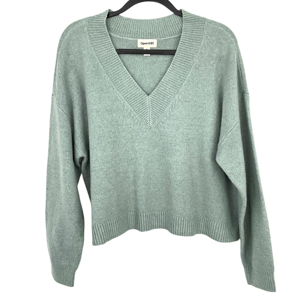 Open Edit V-neck Sweater Teal Pond Womens XL Pullover Relaxed Fit Knit